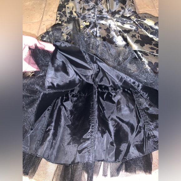 Vintage Rare Roberta Cocktail Dress Black Gold Floral Layered Skirt - Size 9/10 - Picture 10 of 14
